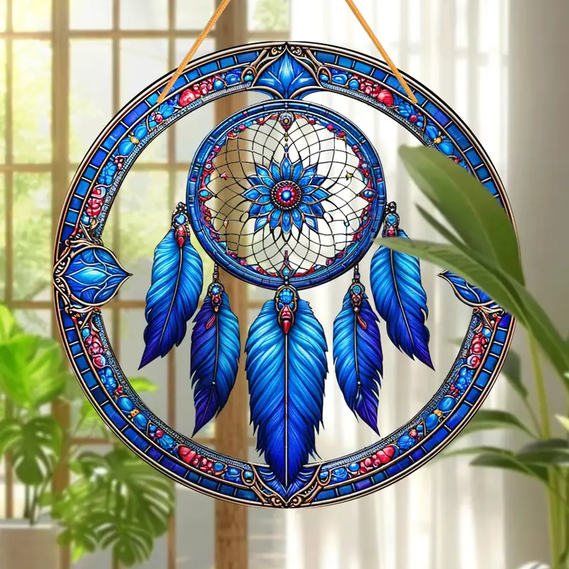 Dreamweaver Sonnefänger - 8" gefiedert Acrylkonscht. Bohemesch Dekor fir Schlofkummeren oder Veranda, mystesch, vun Dram inspiréiert Kaddo._voghion.com