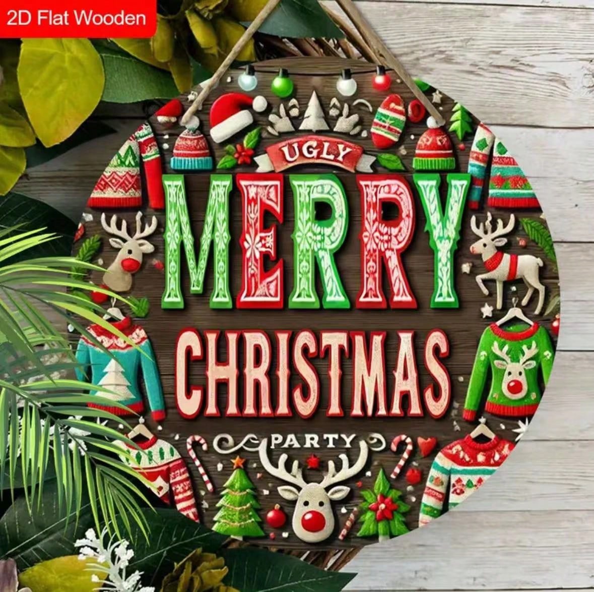 Vrolijke kerstversiering, houten deurhanger of tafelversiering, geschikt voor thuis, kantoor, tuin, kerstfeestdecoratie, cadeau, kerstdecoratie_voghion.com