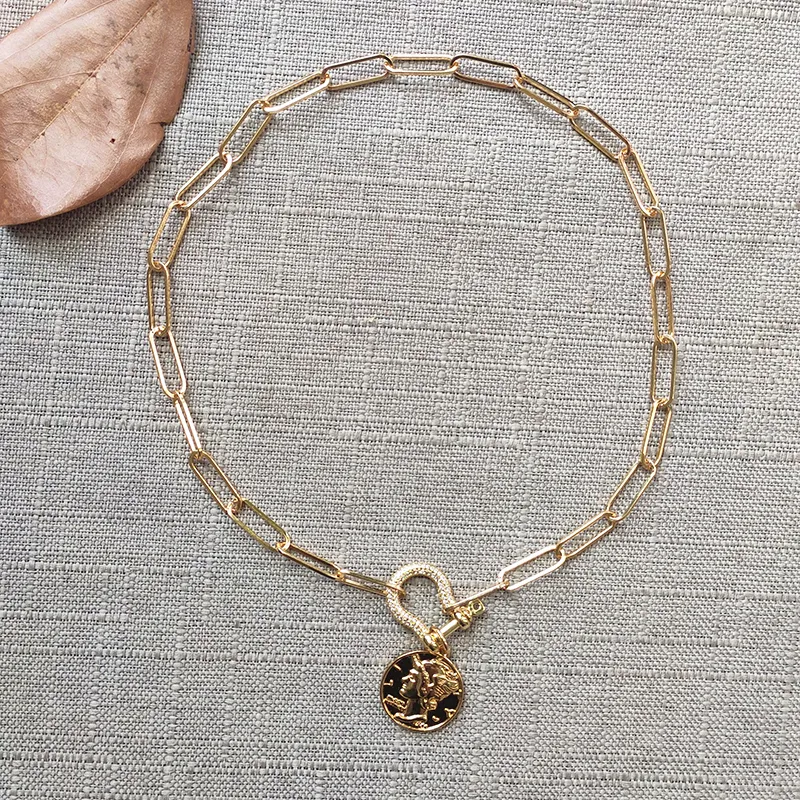 Colliers à pendentif pour femmes, chaîne à maillons épais, papillon, spirale, mousqueton, fermoir ras du cou, boucle en zircone cubique, bijoux_voghion.com