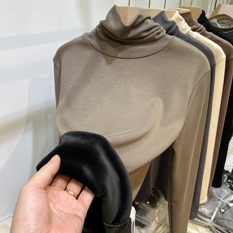 Women's Clothing high collar plus velvet thickened one piece velvet T shirt for women autumn and winter new warm inner wear bottoming shirt top