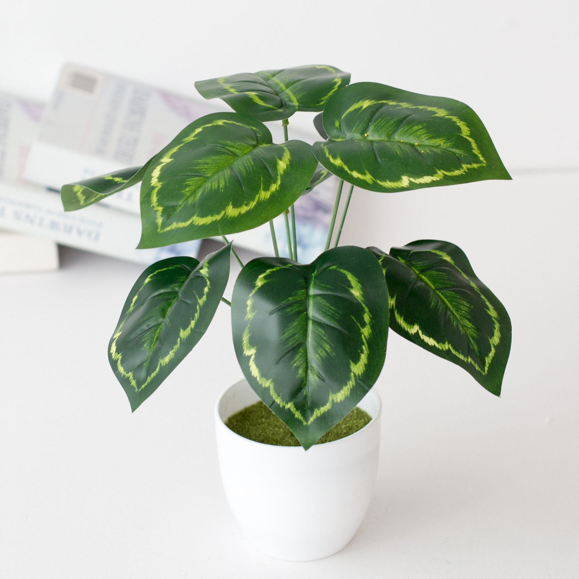 Simulation round pot leaf potted ornaments green bonsai simulation plant potted home decoration ornaments wholesale_voghion.com