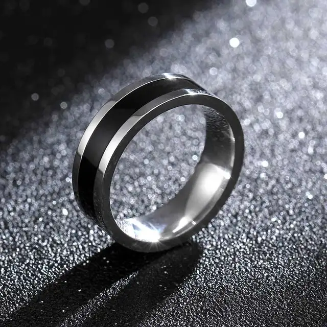 Alianza clásica de acero inoxidable de moda para bodas para mujeres y hombres, color negro y plateado, anillos de pareja, joyería de promesa._voghion.com