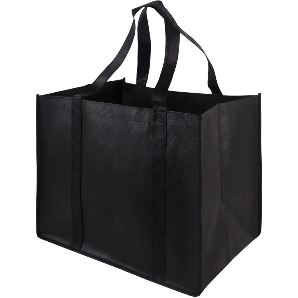 Non-Woven Black And Gray Simple Foldable Portable Eco-Friendly Large Capacity Reusable Grocery Duty Shopping Bags Totes_voghion.com