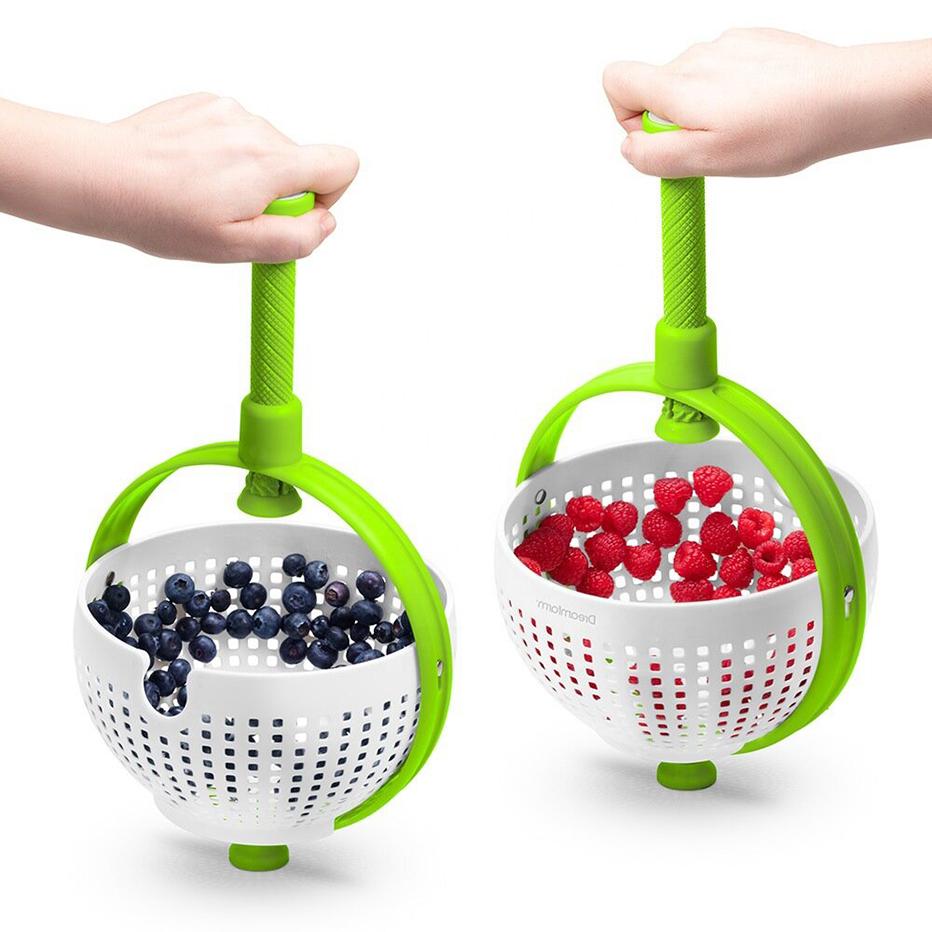 Collapsible Salad Spinner Vegetable Fruit Drainer Non-Scratch Spinning Colander Rotate Water Drainer Basket Kitchen Strainer_voghion.com