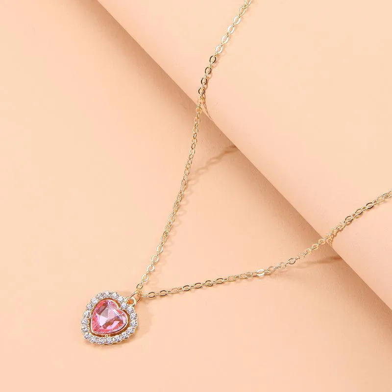 Collares colgantes de moda coreana con circonita rosa para mujer, gargantilla de cadena de clavícula dulce, joyería vintage Kpop_voghion.com