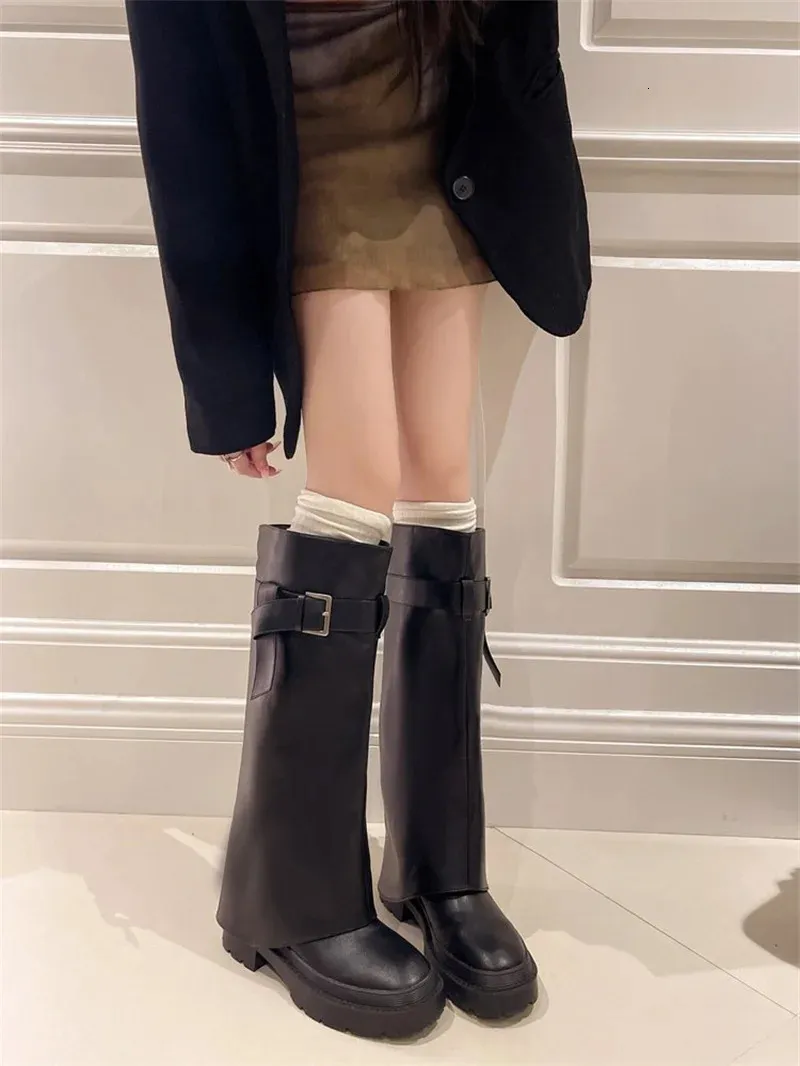 Design Sense Lång tub Tjocksulad Knight Fashion Retro Executive Pants Boots 240930_voghion.com