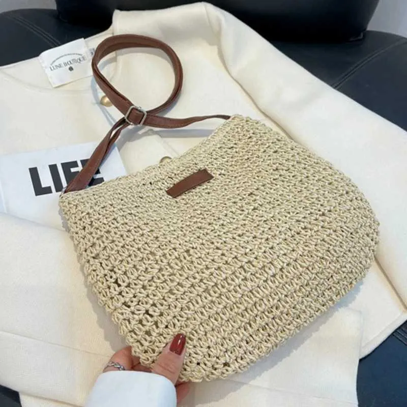 Sac à bandoulière tissé en paille pour l'été, sac à main de grande capacité pour les vacances à la plage, le shopping, les messages_voghion.com