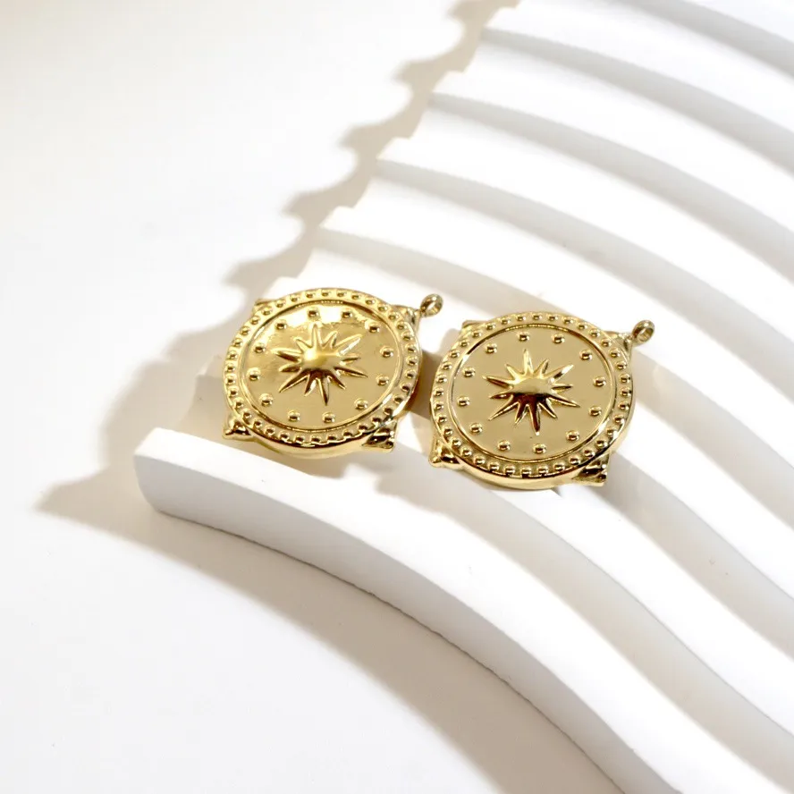 Collane con ciondolo Miasol 2 pezzi placcati in oro, in acciaio inossidabile fuso, a forma di stella rotonda, per collana e orecchini, pendenti per fai da te_voghion.com