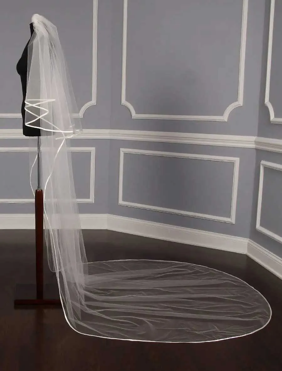 Hair Jewelry Eastalley Ribbon Edge Tulle Two Layer Long Bridal Party Veils Wedding Accessories para velo de novia_voghion.com