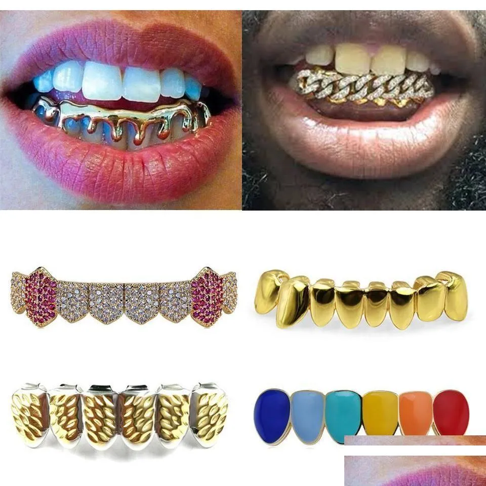 Grillz, Grillz Dental Grills Gold Teeth Braces Punk Hip Hop Mticolor Diamond Custom Bottom Mouth Fang Tooth Cap Va D_voghion.com
