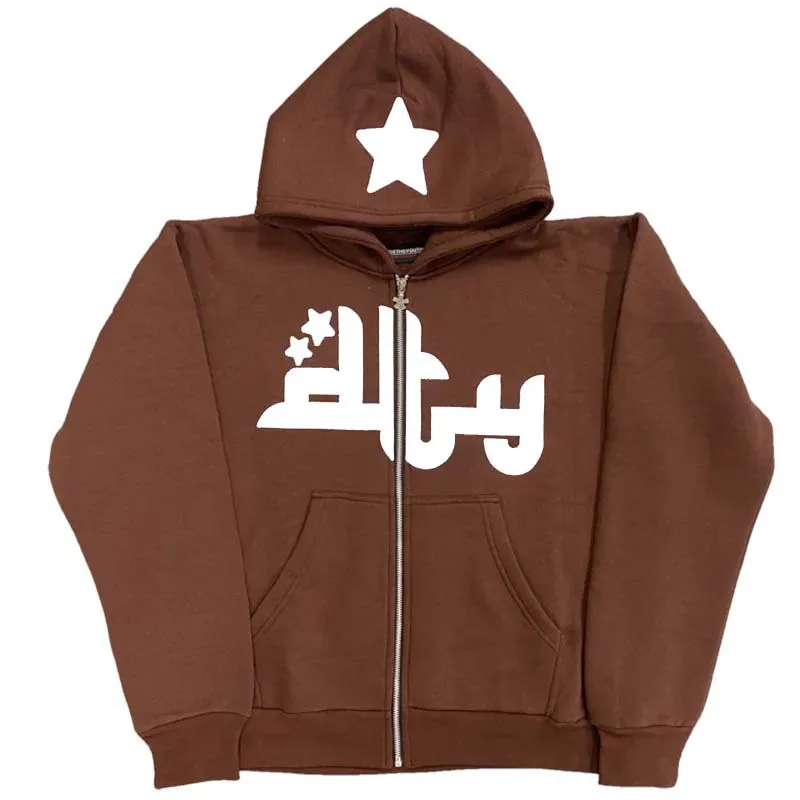 Felpe con cappuccio da uomo Felpe con cappuccio da uomo con lettere a stella stampate Haruku High Street Y2K Streetwear Hip Hop Gothic Zip Up Loose_voghion.com