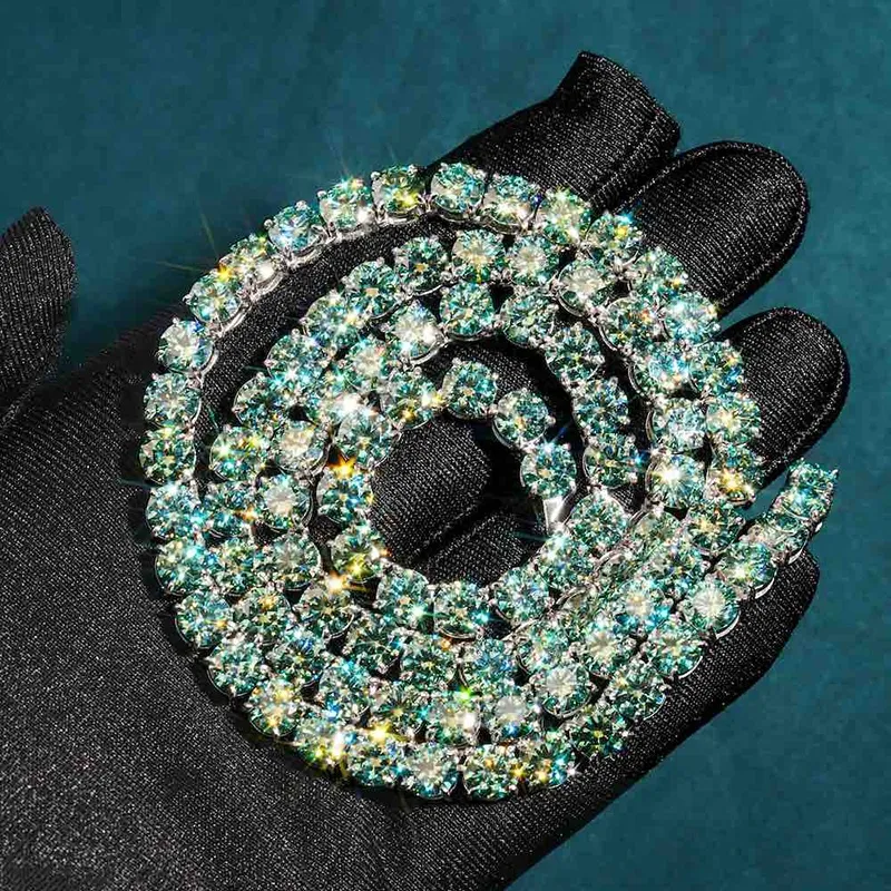 Catena da tennis in moissanite verde da 3 mm, 4 mm, 5 mm e 6,5 mm, con diamanti, tester Hip Hop, Iced Out GRA Bling Sier_voghion.com