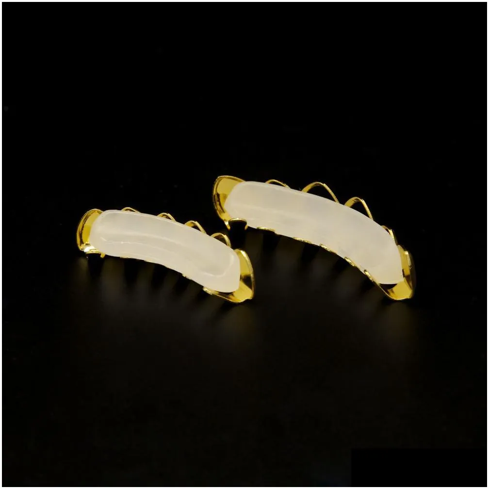 Grillz, Dental Grills New Real Gold Plated Iced Out Hiphop Hollow Teeth Grillz Top Grill Halloween Christmas Party Gift_voghion.com