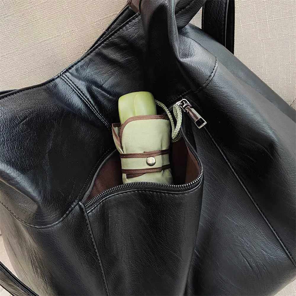 Moods Oversized Black Shoulder Bags per donna in morbida pelle, grande capacità, shopper tote, doppia tracolla, grande borsa a tracolla_voghion.com