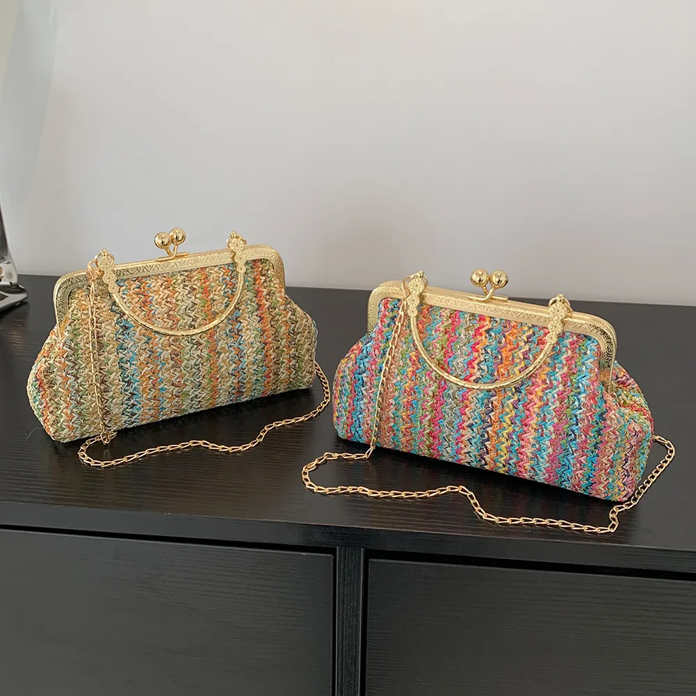 Damenmode Shopping Bunte Damen Hobo Stroh Mädchen Hochwertige Große Tasche Lässige Haspe Für Sommer Strandurlaub_voghion.com