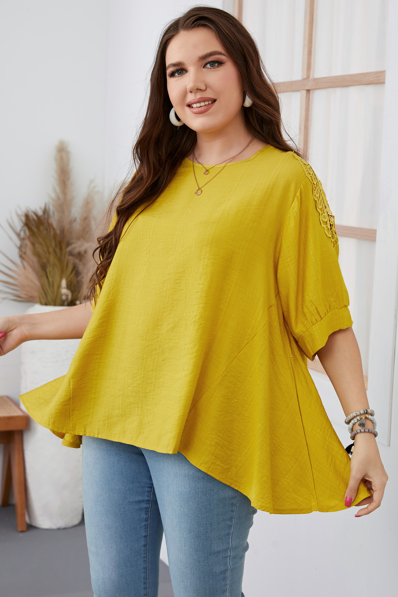 Women's irregular large size MM loose solid color women's T-shirt_voghion.com