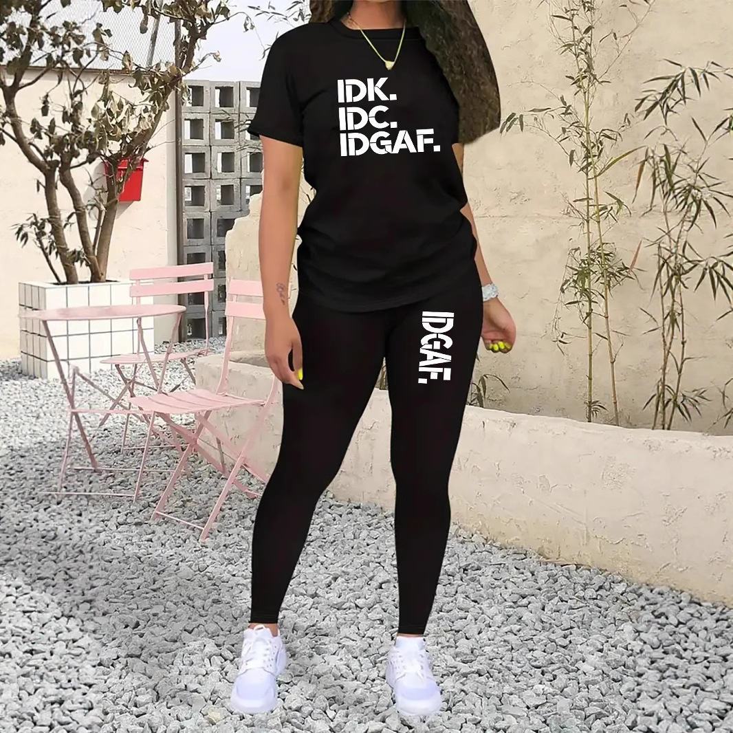 Women's Clothing Short Sleeved Trousers Spring And Autumn Women's Print Personality Leisure Sports Gradient Suit Wide