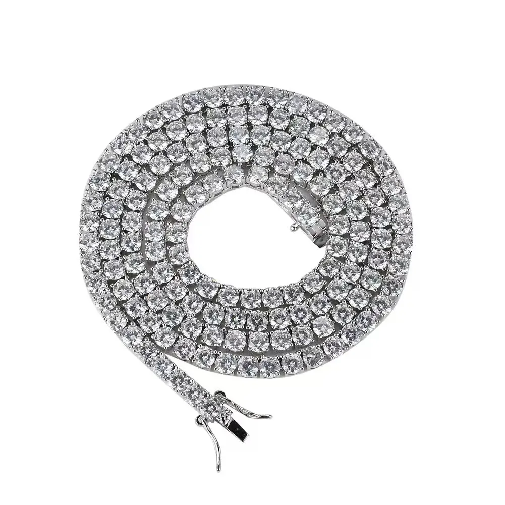 Κολιέ βραχιόλι Hip-Hop τένις Sterling Sier VVS Moissanite διαμάντι cluster παγωμένη κουβανέζικη αλυσίδα για άνδρες γυναίκες_voghion.com
