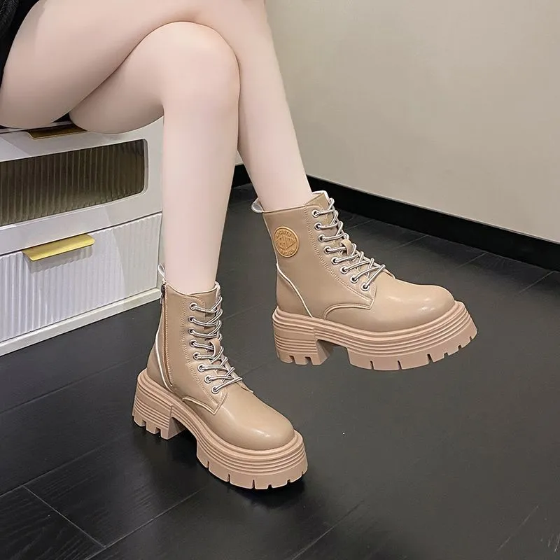 Genuine Leather Platform Snow Boots With Side Zipper And Plush Lining_voghion.com