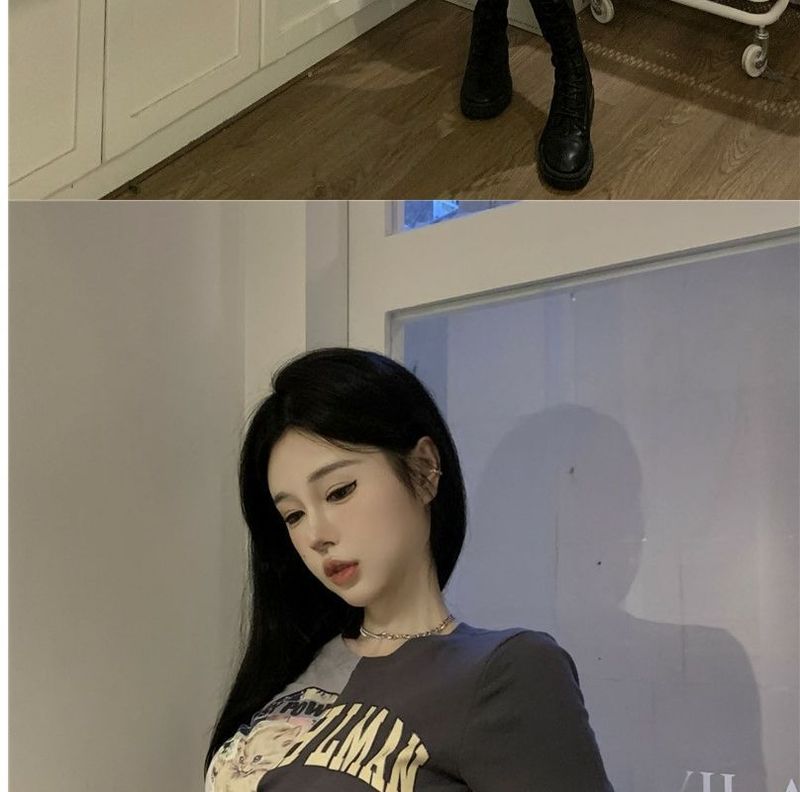 Spicy Girl Strap T-shirt met korte mouwen voor de zomer van vrouwen Instagram Trendy ontwerp, kleine opdruk, strak kruis, unieke top_voghion.com