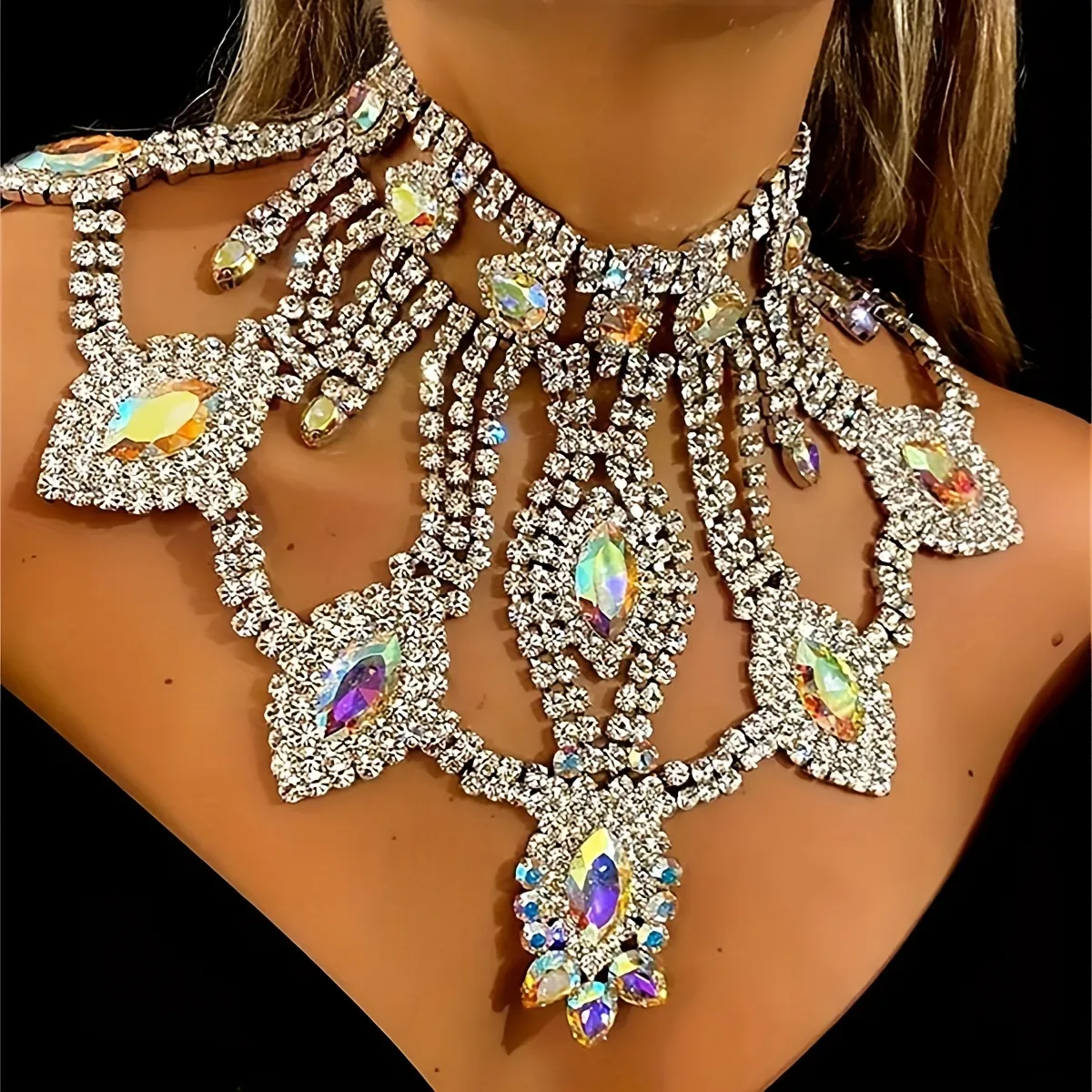 Kristall Strass Statement Kette Mit Wassertropfen Anhänger_voghion.com