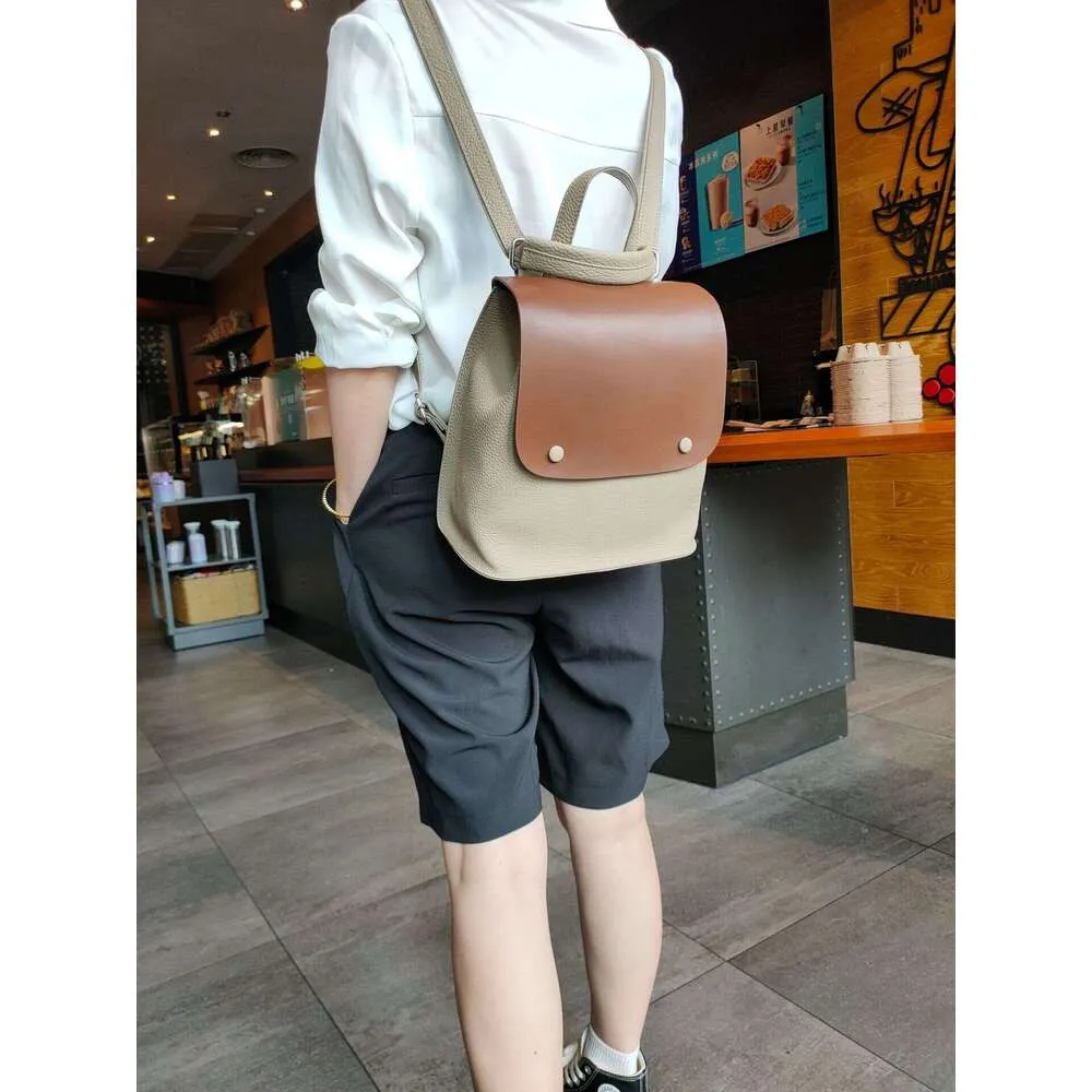 Sac à dos en cuir de vache pour femme, sac à bandoulière de style coréen avec bouton de couleur, sac de loisirs pour collège de haute qualité_voghion.com