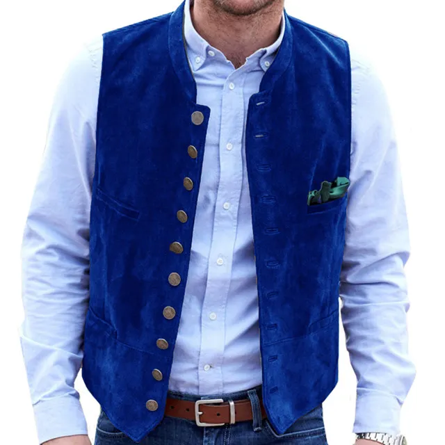 Herren Weste Aus Wildleder Slim Fit Einreiher Business Weste_voghion.com