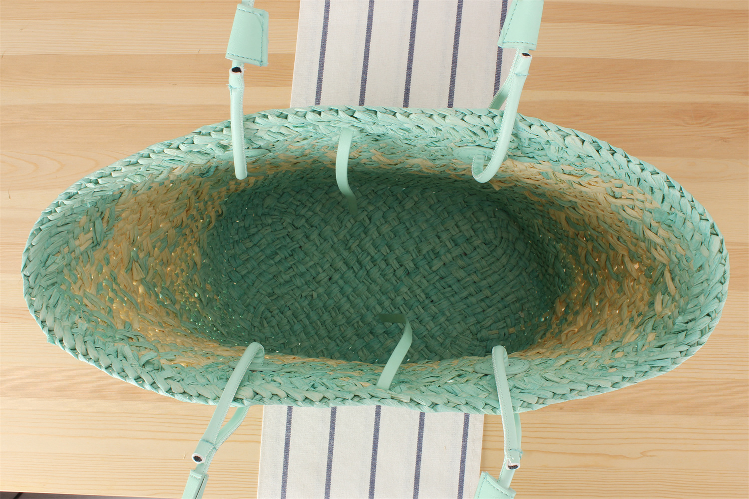 Small Fresh gradient Bluegrass Braided bag Large capacity Single Shoulder Underarm bag Hand woven Tote bag_voghion.com