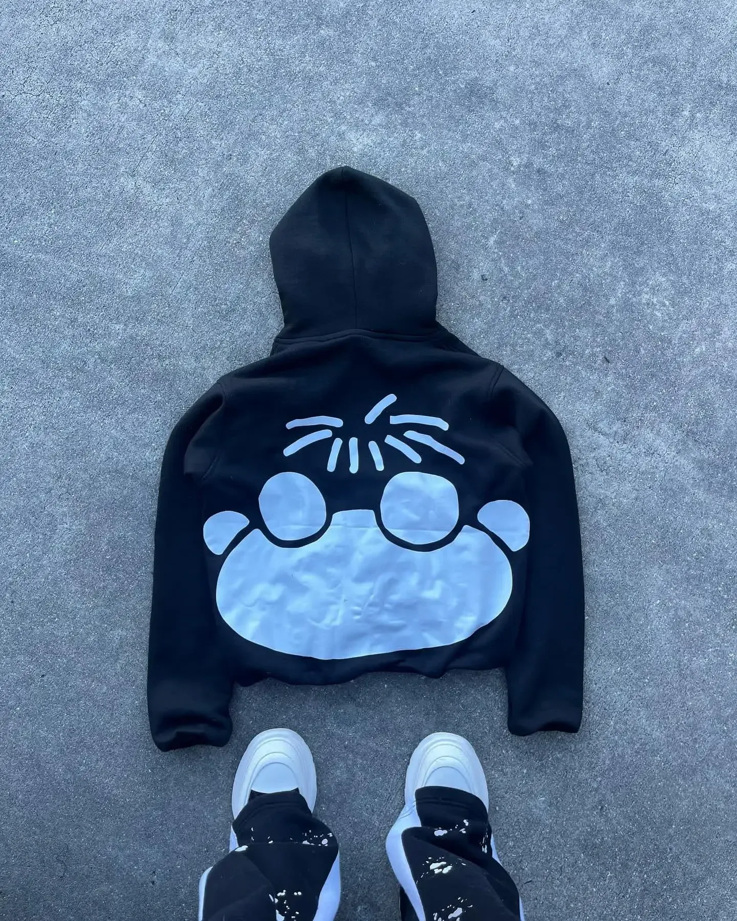 Oversized Men's Hoodie Y2k Harajuku Graphic Print Pullover Black_voghion.com