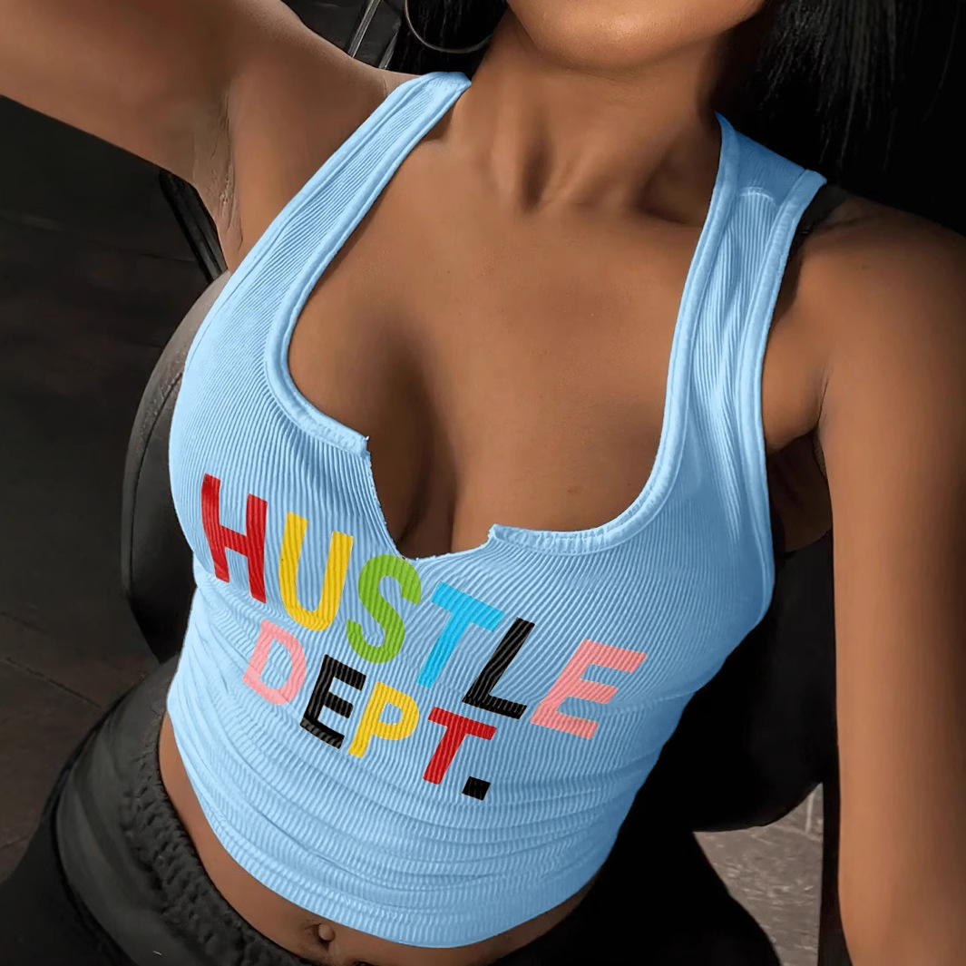 Women's Fashion Sexy Letter Printed T Shirt Ladies' Trendy Brand Sleeveless Vest U Neck Small Vest