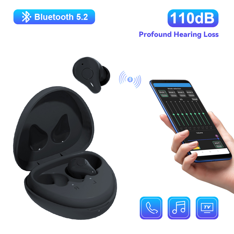 Bluetooth Hearing Aid Rechargeable CIC Digital Sound Amplifier 16 channels Phone APP Programmable For Deafness Elderly audifonos_voghion.com