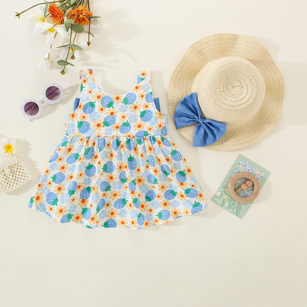 Robe d'été pour bébé avec nœud et fraise, jolie robe pour enfants, vêtements de plage pour enfants avec chapeau_voghion.com
