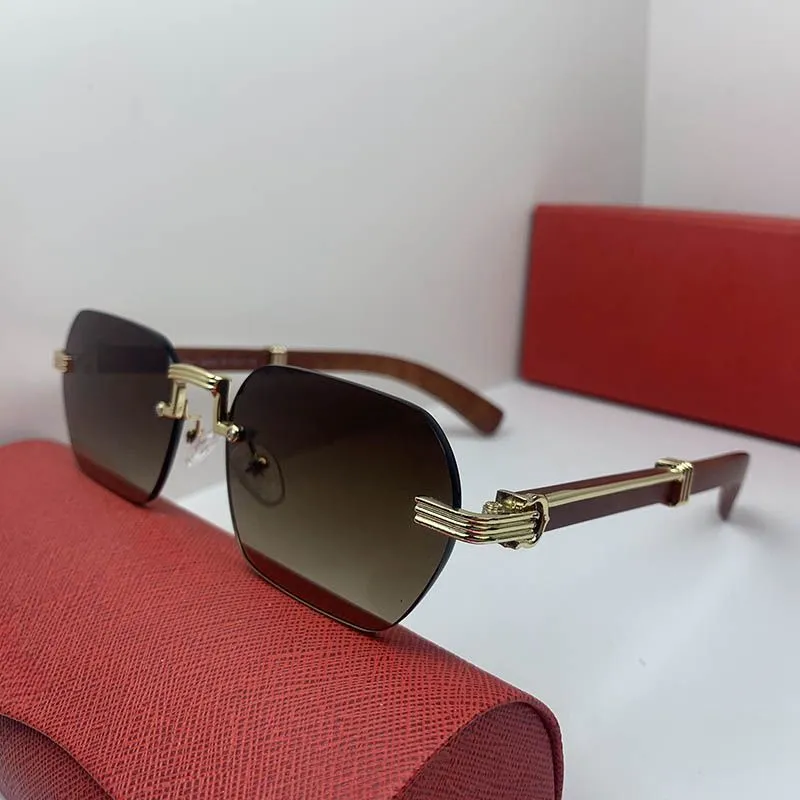 Designer Sunglasses For Men Rectangular Metal Rimless Gold Frame_voghion.com