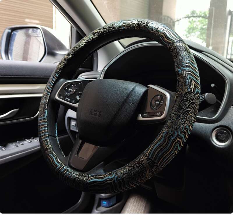 Husă ghidon JDM, țesătură brocată, brodată, neagră, universală, antiderapantă, pentru patru anotimpuri, China-Chic_voghion.com
