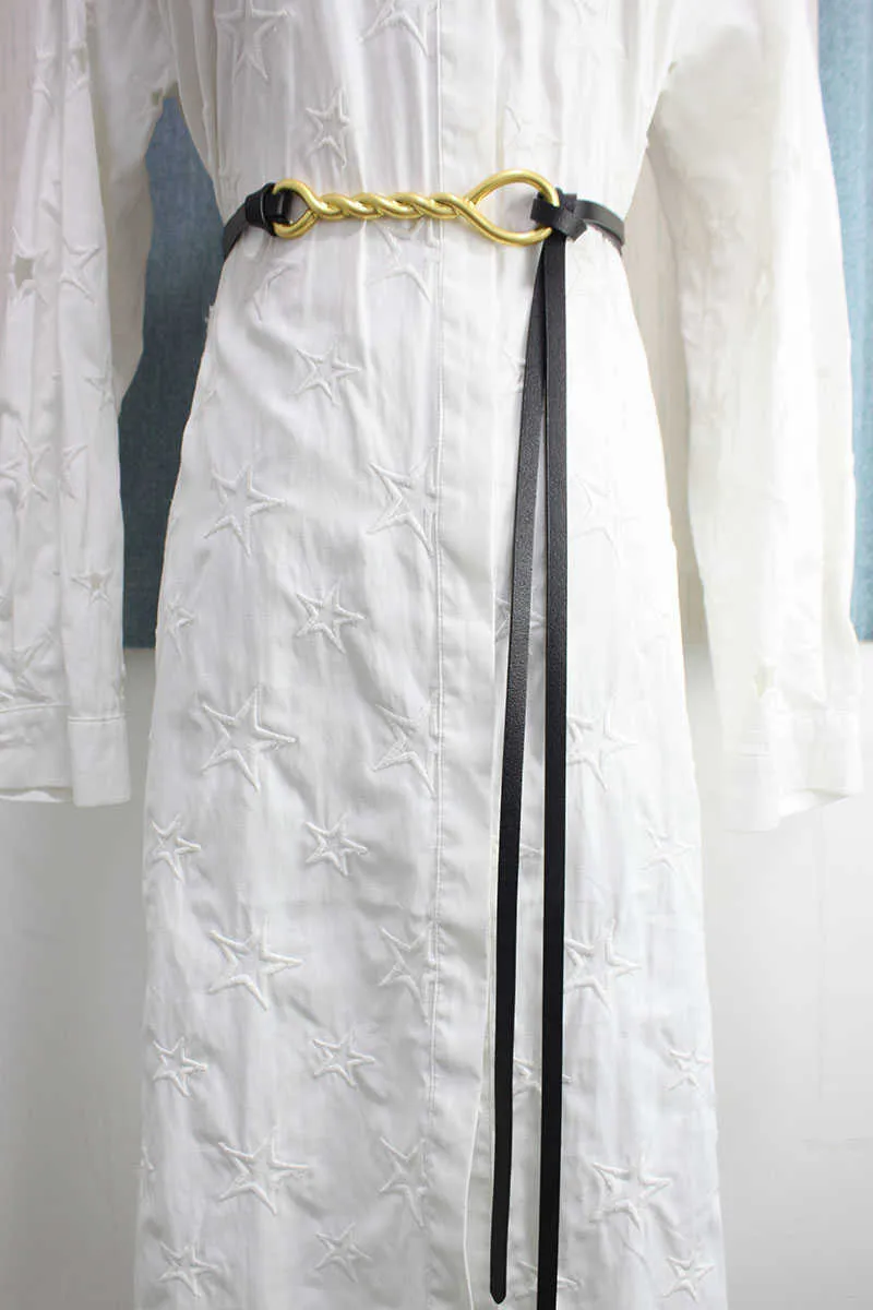 Curea din piele Chntensho cu cataramă plisată și buclă răsucită, importată, cu inel și nasture răsucit, Q0625_voghion.com