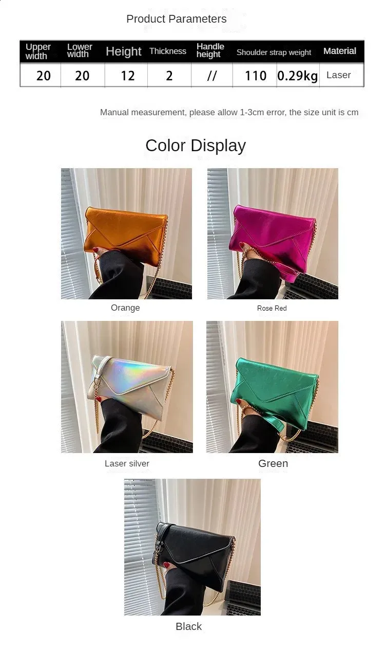 Pochette enveloppe en cuir PU brillant, sac à main classique Dr Purse pliable, sac messager de soirée pour femme 240824_voghion.com