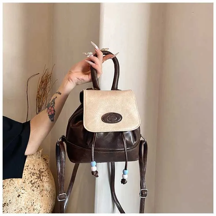 Vintage Women's Backpack & Shoulder Bag, Pu Leather Contrast Colour_voghion.com