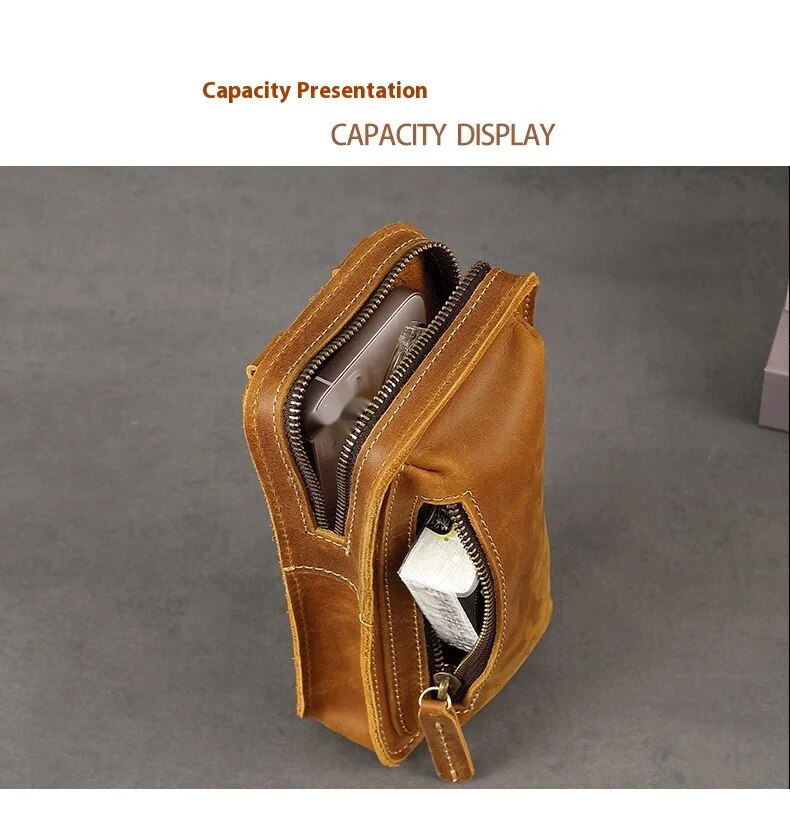 Crazy Horse ādas retro plecu soma, jauna jostas soma, vīriešu apģērba jostas mini soma, tīras govs ādas telefona soma, īstas ādas moderna soma_voghion.com