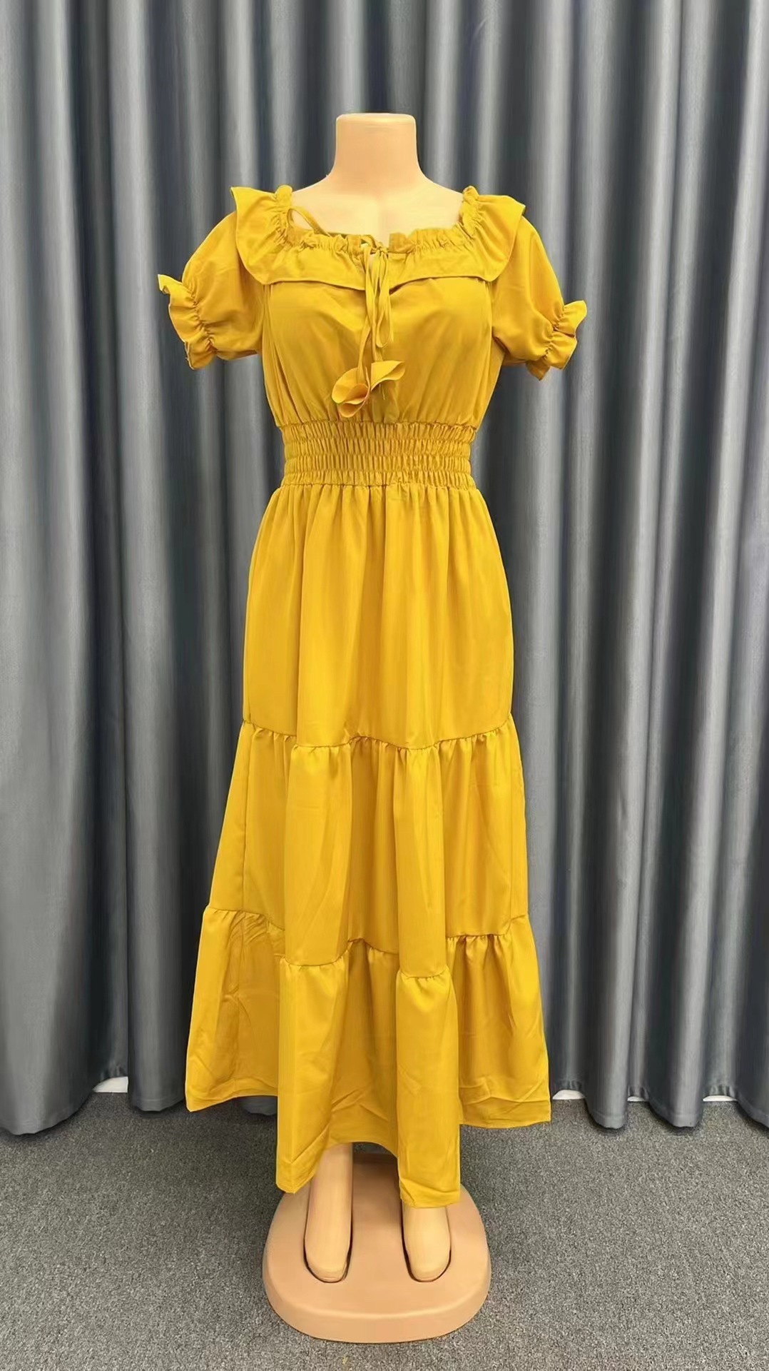 Rosso Beige Denim Cotone Taglia Stretta Floreale Pois Lungo Scollo Off Midi Autunno Estate Fine Cravatta Cerniera Solido Resistente Indumento_voghion.com