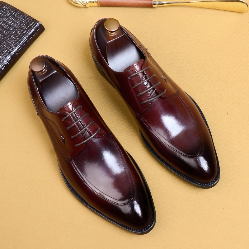 Scarpe Derby da uomo in pelle nera con lacci a punta, eleganti, da sposo, da cerimonia, da uomo, all'ingrosso_voghion.com
