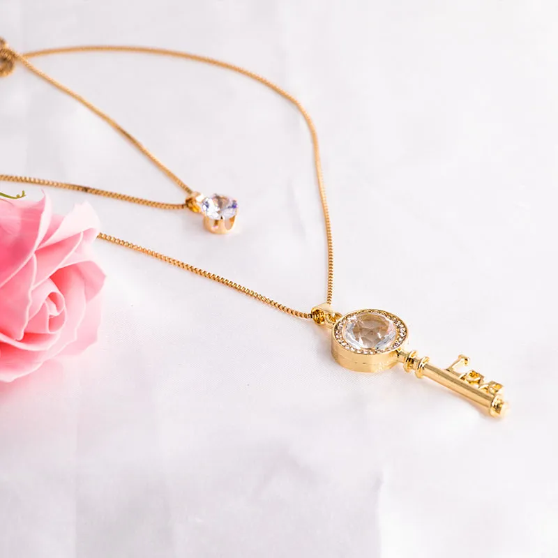 Chains 2023 Necklace Ornament Gentle Temperament Key Shiny Set Two-piece Stylish Round Pendant Gift For Women_voghion.com