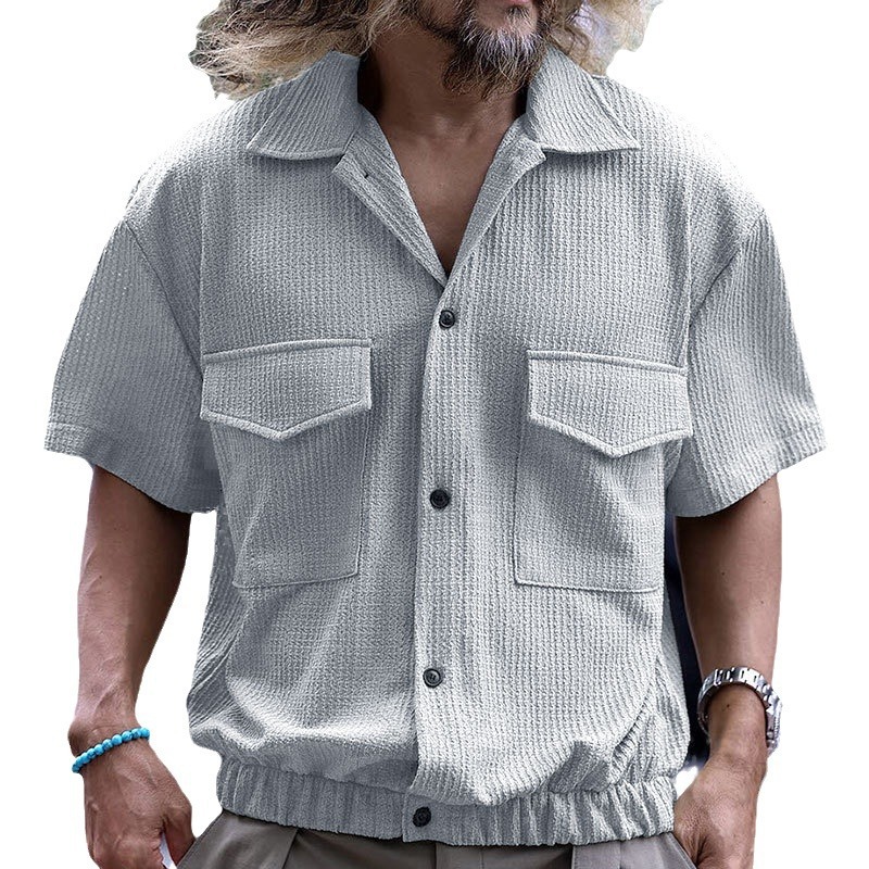 Camicia casual estiva da uomo a maniche corte con cardigan multitasche Bubble 2024_voghion.com