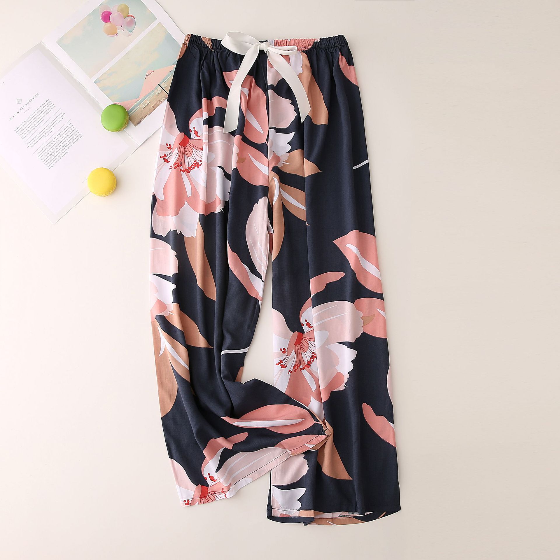 Nachtwäsche für Damen Seidenpyjamahosen für Damen, dünn, große Hosen mit weitem Bein, können draußen getragen werden, Damen-Einzelhosen_voghion.com