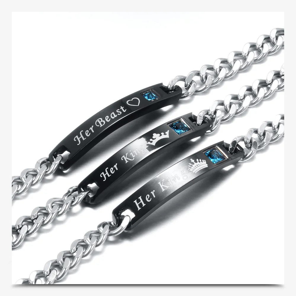Matching Couple Bracelets Titanium Steel Id Chain For Lovers_voghion.com
