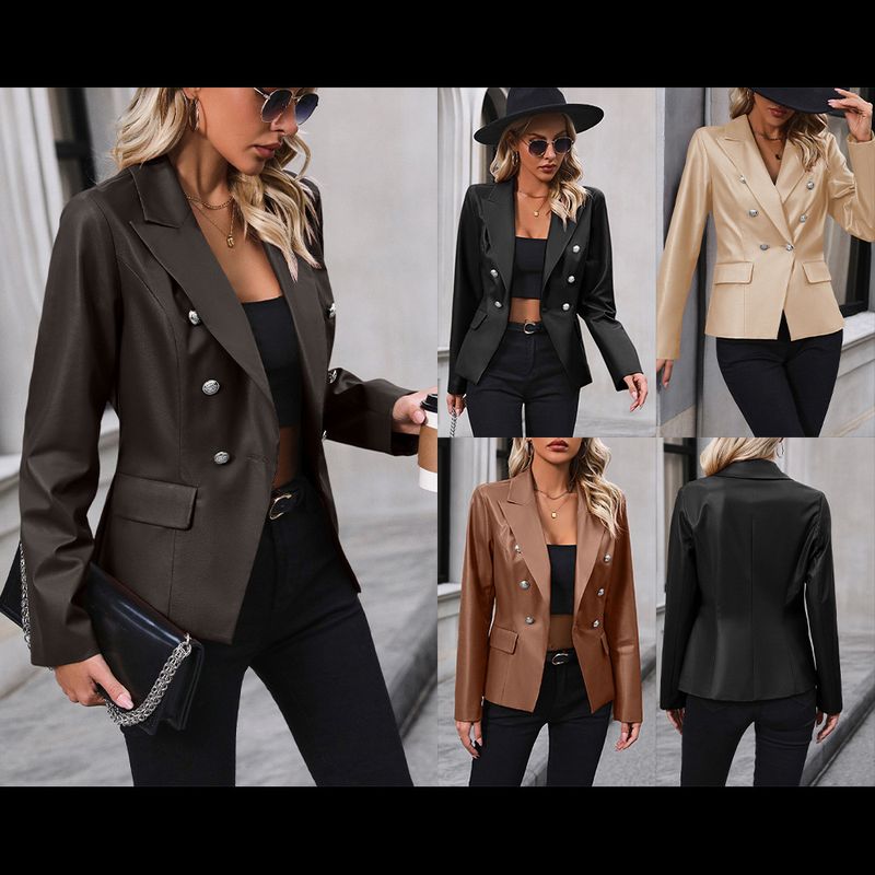 Giacca da motociclista in pelle PU con doppio petto da donna_voghion.com