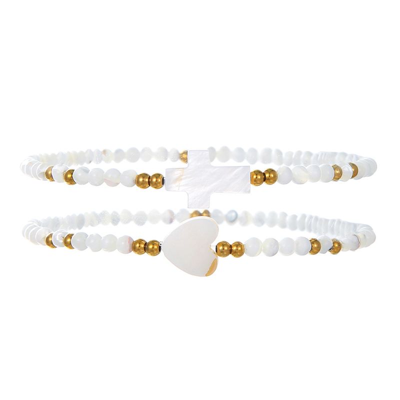 Ins Internet Celebrity Style Handgefertigtes Perlenarmband Muschel Kreuz Liebe Sommer Strand Handschmuck Zweiteiliges Set_voghion.com