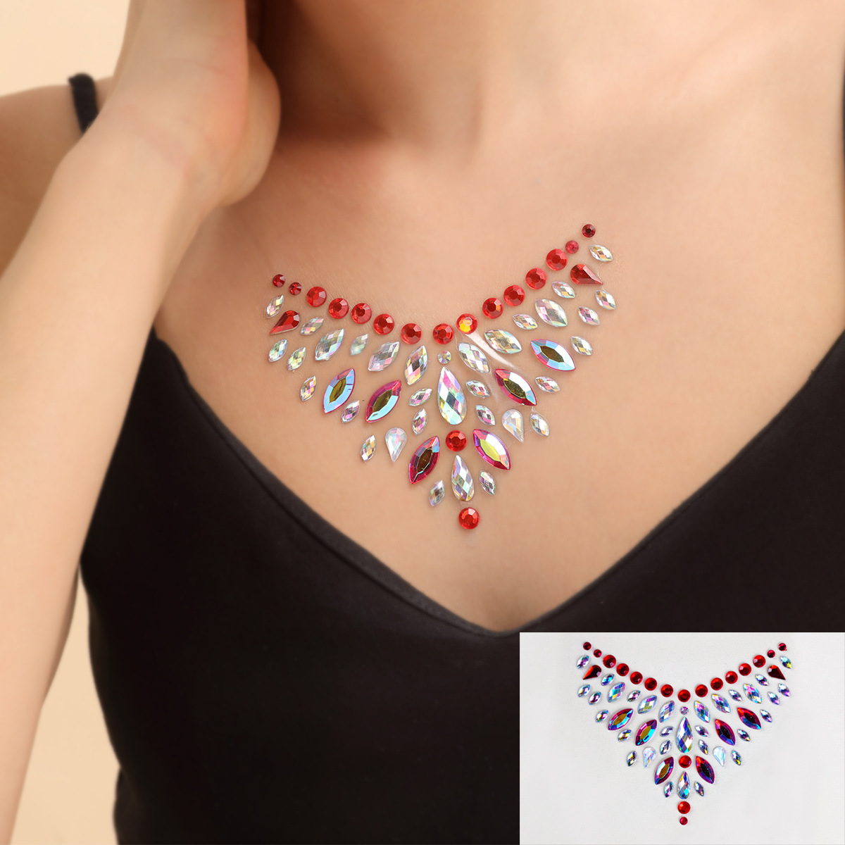 1PC Rhinestone Chest Drill Sticker Decorative Body Gem Sticker Butterfly Crystal Tattoo Sticker Party Makeup Sticker_voghion.com