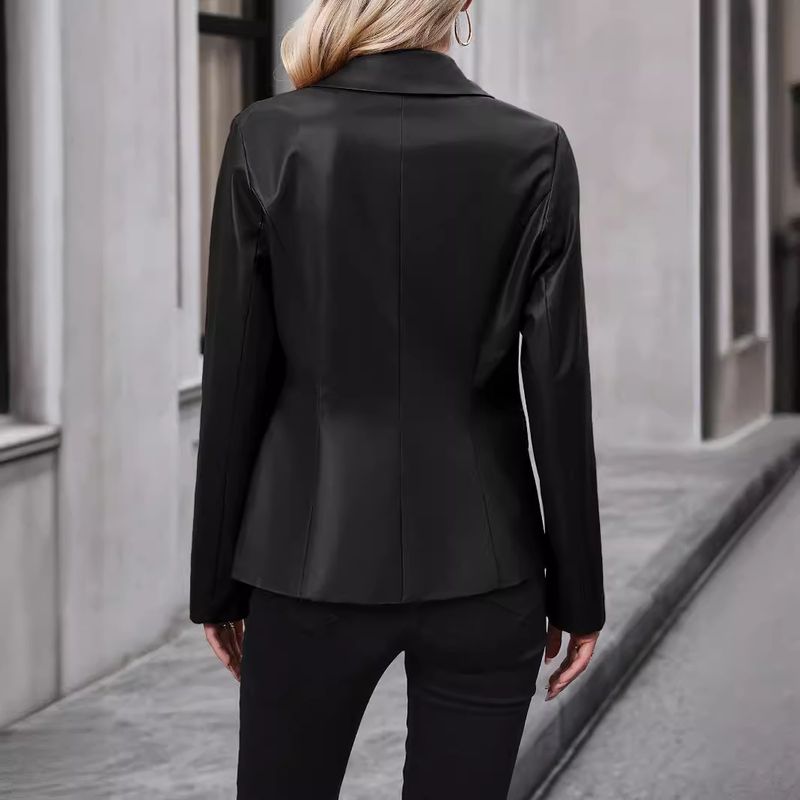 Giacca da motociclista in pelle PU con doppio petto da donna_voghion.com