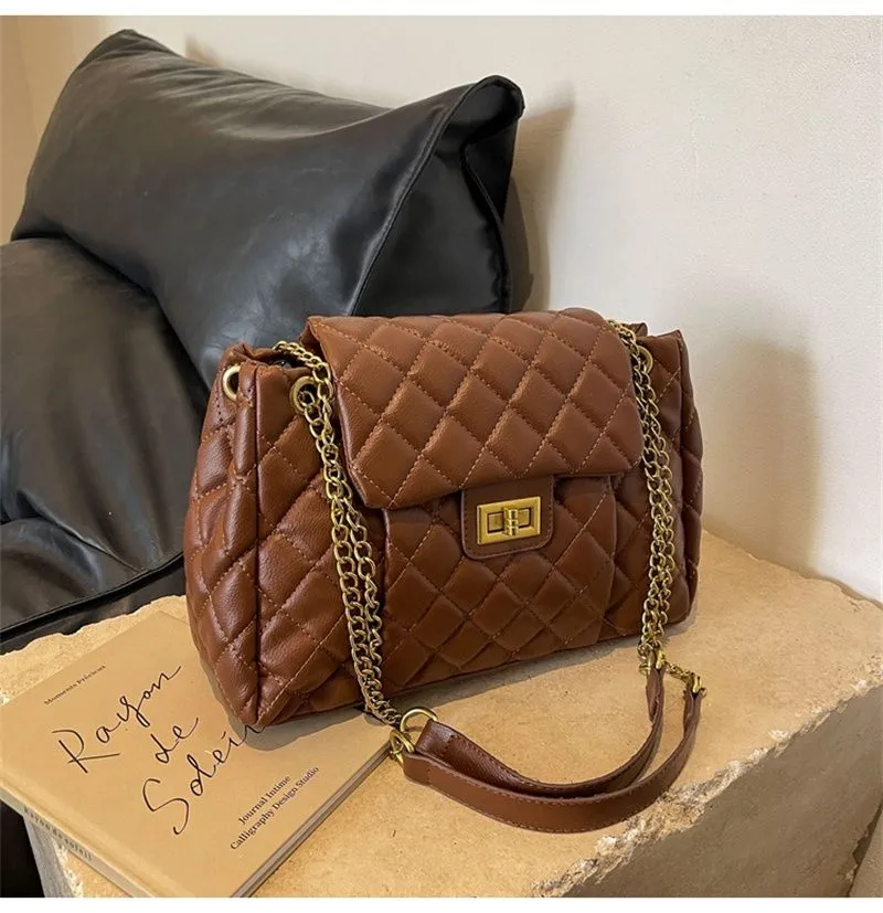 Chic Shoulder Bag For Women With Diamond Grid Design Large Capacity_voghion.com