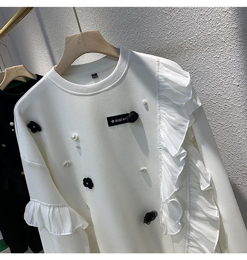 Maglione sottile con arricciature e cuciture da donna, autunno, nuovo, pesante, perla, nicchia, top largo_voghion.com